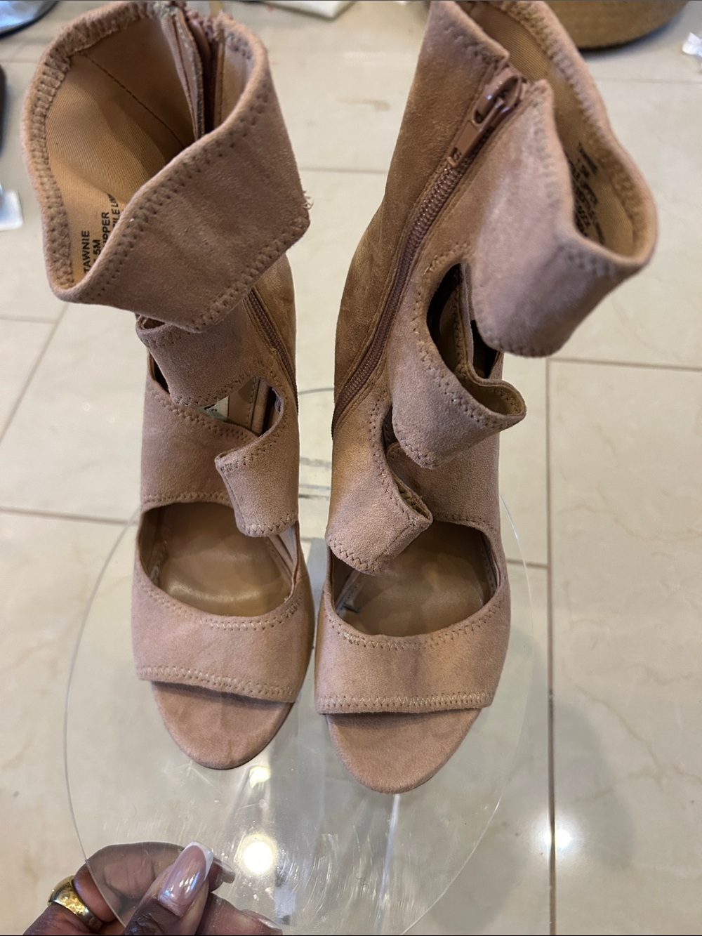Steve Madden Taupe Suede Cutout Open-Toe Heeled Sandals
